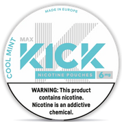 Kick Cool Mint nicotine pouches 6 mg slim all white fresh mint flavor made in Europe