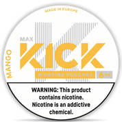 Kick Mango nicotine pouches 6 mg slim all white mango flavor made in Europe