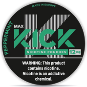 Kick Peppermint nicotine pouches 12 mg slim all white peppermint flavor strong made in Europe