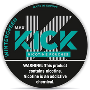 Kick Wintergreen nicotine pouches 12 mg slim all white wintergreen flavor strong made in Europe