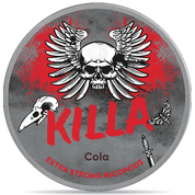 Front view of a can of KILLA Cola Extra Strong nicotine pouches