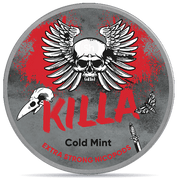 Front view of a can of KILLA Cold Mint nicotine pouches