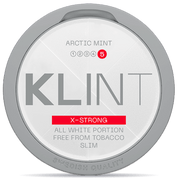 Front view of a can of KLINT Arctic Mint #5 X-strong Slim nicotine pouches