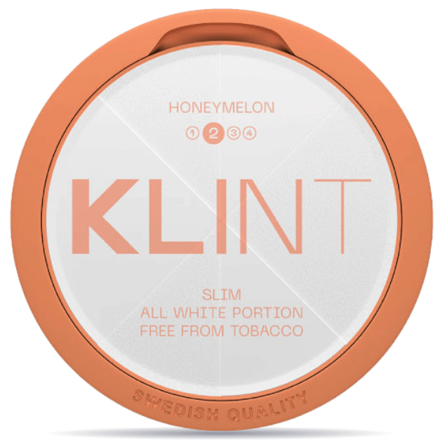 Front view of a can of KLINT Honeymelon #2 Slim nicotine pouches