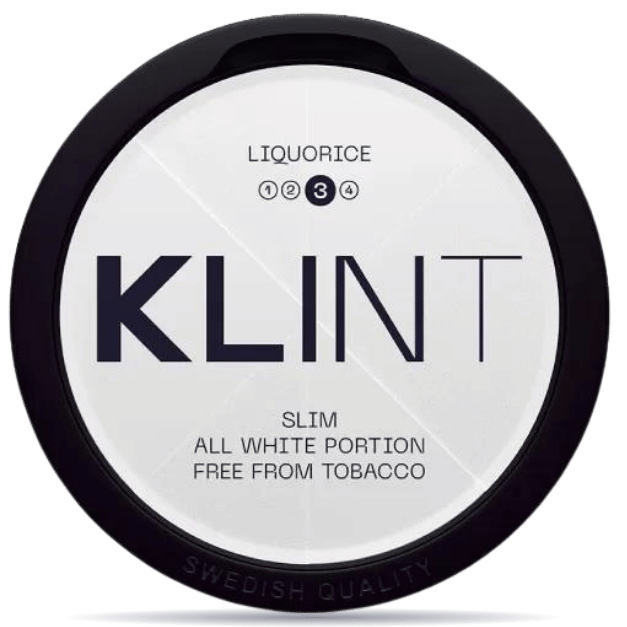 Front view of a can of KLINT Liquorice #3 Slim nicotine pouches