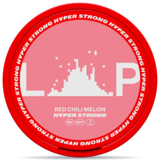 Front view of a can of LOOP Red Chili Melon Hyper Strong nicotine pouches