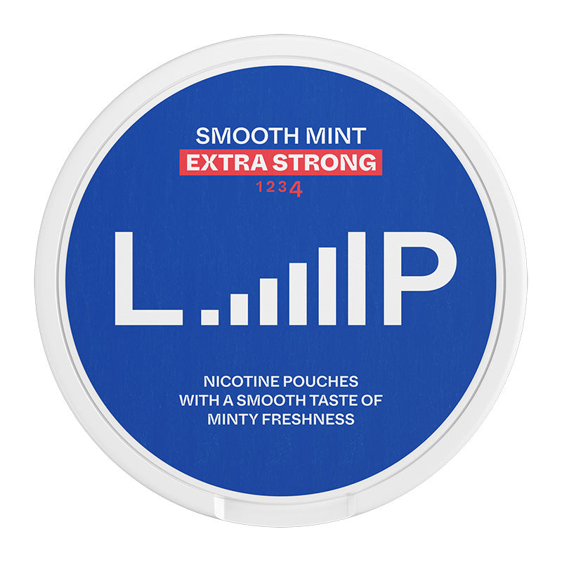 Front view of a can of LOOP Smooth Mint Extra Strong nicotine pouches