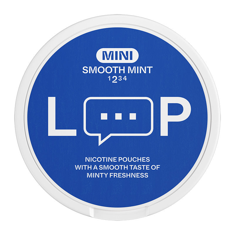 Front view of a can of LOOP Smooth Mint Mini nicotine pouches