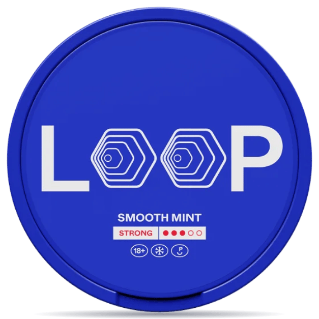 Front view of a can of LOOP Smooth Mint Slim Strong nicotine pouches