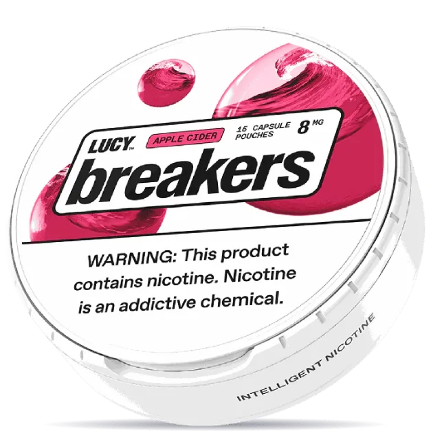 Lucy Breakers Apple Cider 8mg nicotine pouches can – tobacco-free, 15 capsule pouches, apple cider flavor