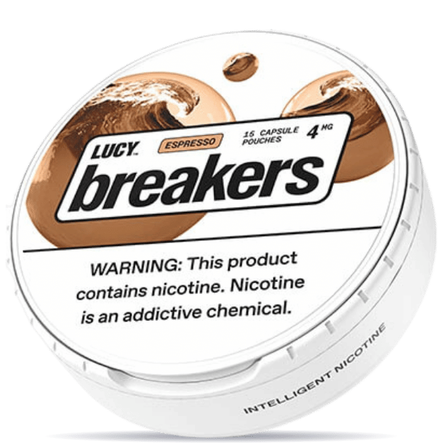 Lucy Breakers Espresso 4mg nicotine pouches can – tobacco-free, 15 capsule pouches, coffee flavor