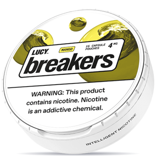 Lucy Breakers Mango 4mg nicotine pouches can – tobacco-free, 15 capsule pouches, mango flavor