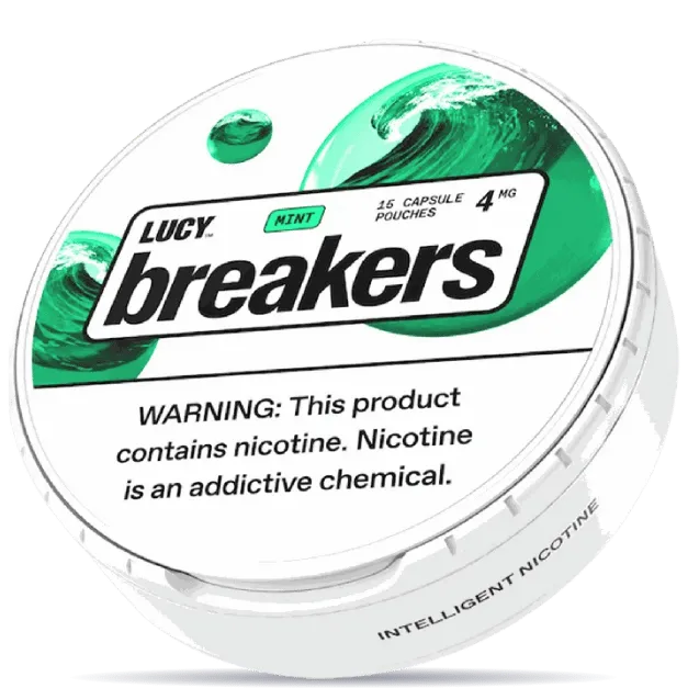 Lucy Breakers Mint 4mg nicotine pouches can – tobacco-free, 15 capsule pouches, mint flavor