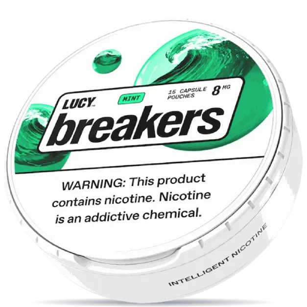 Lucy Breakers Mint 8mg nicotine pouches can – tobacco-free, 15 capsule pouches, mint flavor