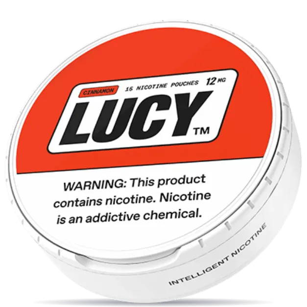 Lucy Cinnamon 12mg nicotine pouches can – tobacco-free, 15 pouches, cinnamon flavor