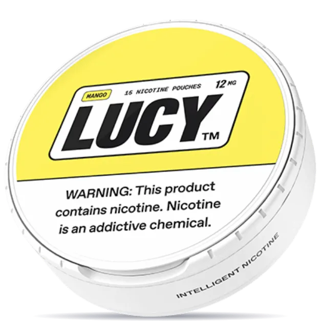Lucy Mango 12mg nicotine pouches can – tobacco-free, 15 pouches, mango flavor