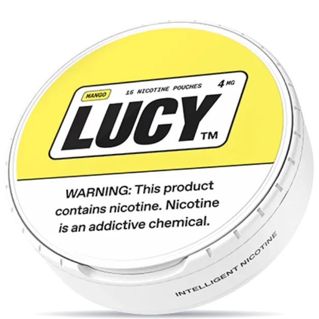 Lucy Mango 4mg nicotine pouches can – tobacco-free, 15 pouches, mango flavor