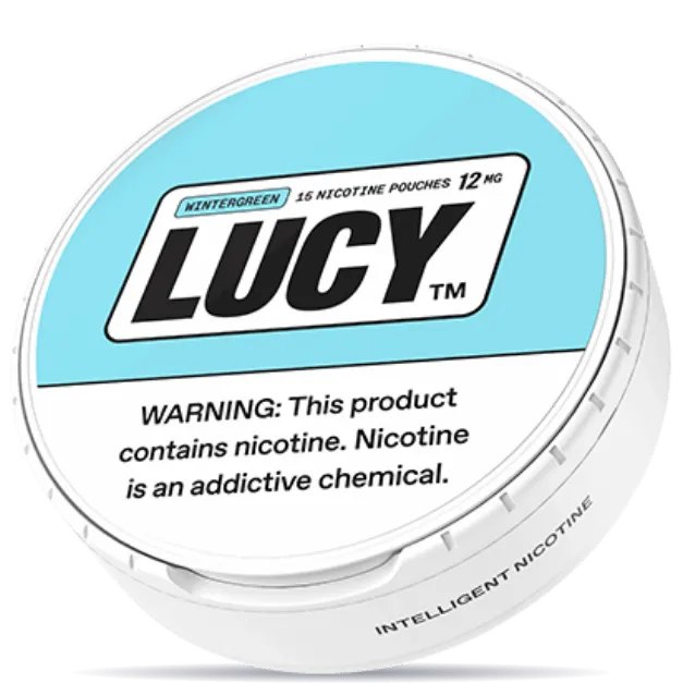 Lucy Wintergreen 12mg nicotine pouches can – tobacco-free, 15 pouches, wintergreen flavor