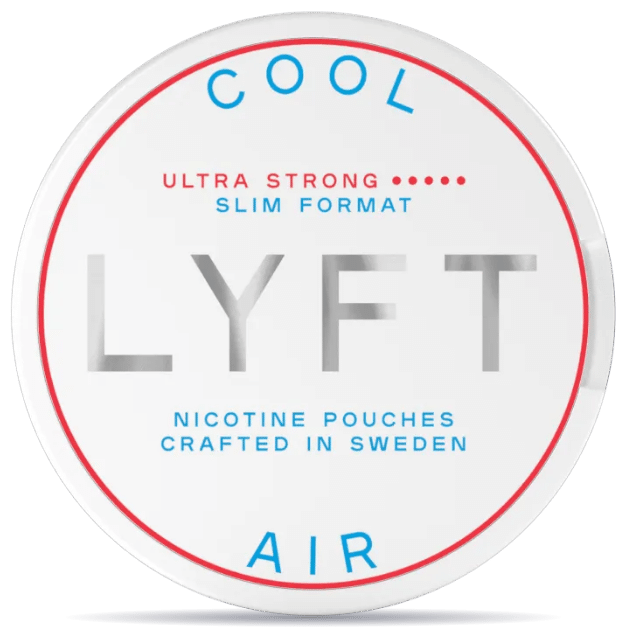 Front view of a can of LYFT Cool Air Ultra Strong Slim nicotine pouches