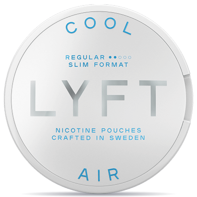 Front view of a can of LYFT Cool Air Regular Slim nicotine pouches