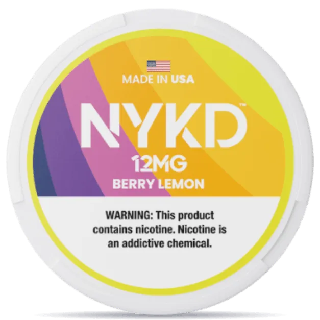 NYKD Berry Lemon 12mg nicotine pouches can – tobacco-free, made in USA, berry lemon flavor