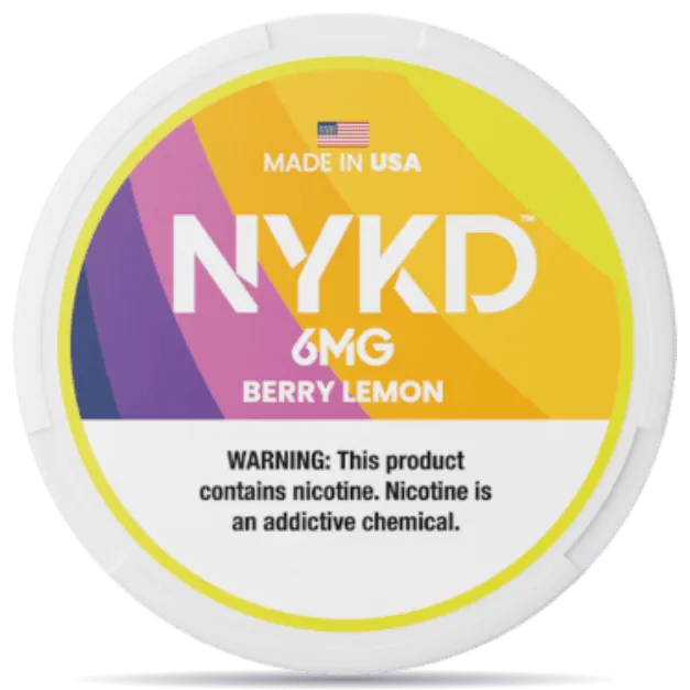 NYKD Berry Lemon 6mg nicotine pouches can – tobacco-free, made in USA, berry lemon flavor