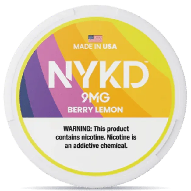 NYKD Berry Lemon 9mg nicotine pouches can – tobacco-free, made in USA, berry lemon flavor