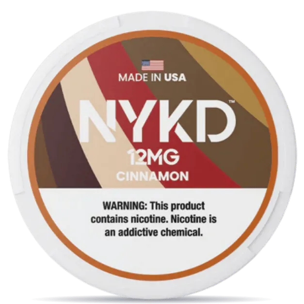 NYKD Cinnamon 12mg nicotine pouches can – tobacco-free, made in USA, cinnamon flavor