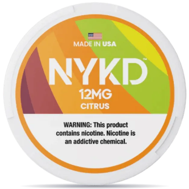 NYKD Citrus 12mg nicotine pouches can – tobacco-free, made in USA, citrus flavor