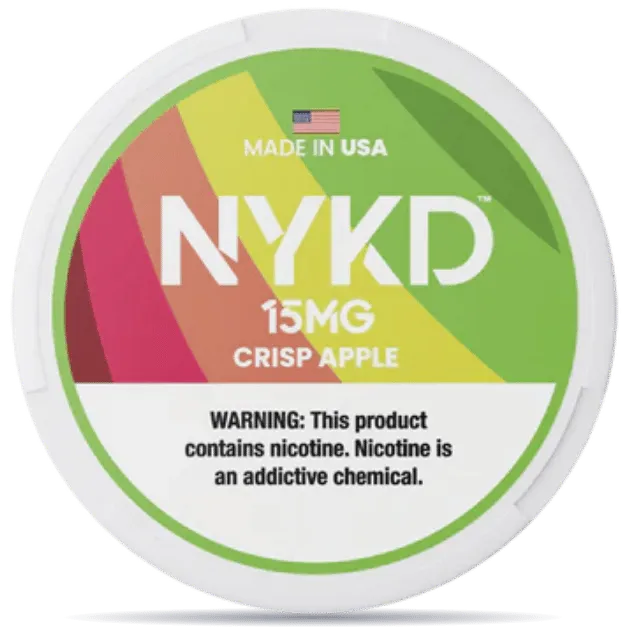 NYKD Crisp Apple 15mg nicotine pouches can – tobacco-free, made in USA, apple flavor