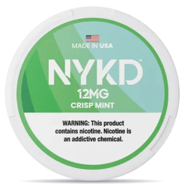 NYKD Crisp Mint 12mg nicotine pouches can – tobacco-free, made in USA, fresh mint flavor