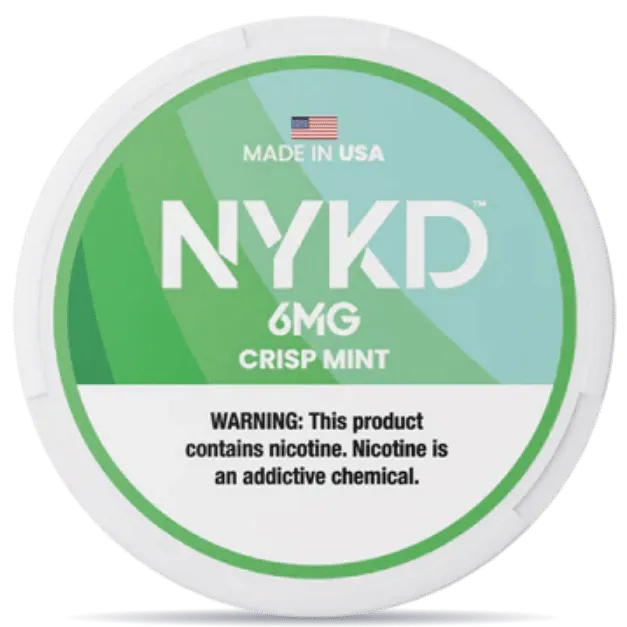 NYKD Crisp Mint 6mg nicotine pouches can – tobacco-free, made in USA, fresh mint flavor