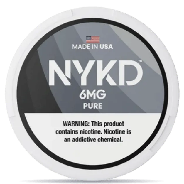 NYKD Pure 6mg nicotine pouches can – tobacco-free, made in USA, unflavored nicotine pouches