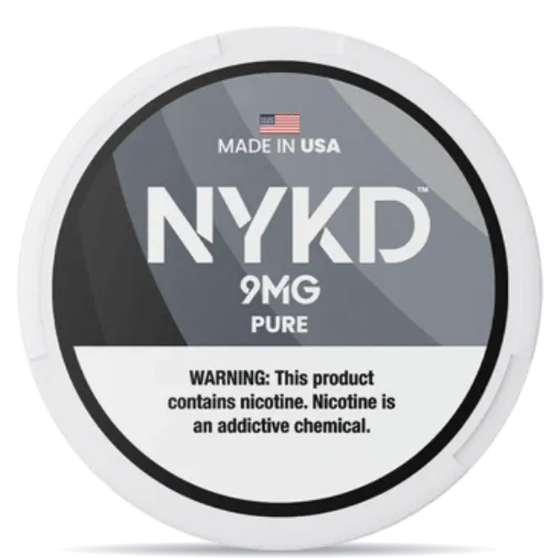 NYKD Pure 9mg nicotine pouches can – tobacco-free, made in USA, unflavored nicotine pouches