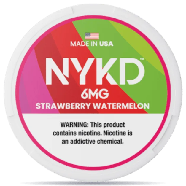 NYKD Strawberry Watermelon 6mg nicotine pouches can – tobacco-free, made in USA, strawberry watermelon flavor