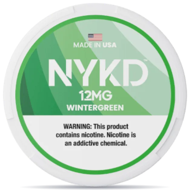 NYKD Wintergreen 12mg nicotine pouches can – tobacco-free, made in USA, wintergreen mint flavor
