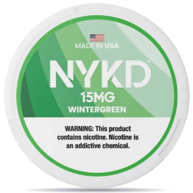 NYKD Wintergreen 15mg nicotine pouches can – tobacco-free, made in USA, wintergreen mint flavor