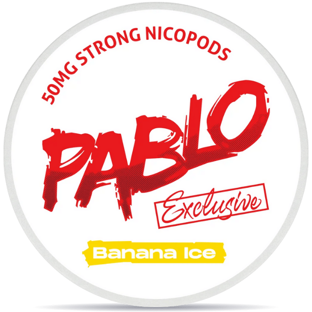 Front view of a can of PABLO Exclusive Banana Ice nicotine pouches