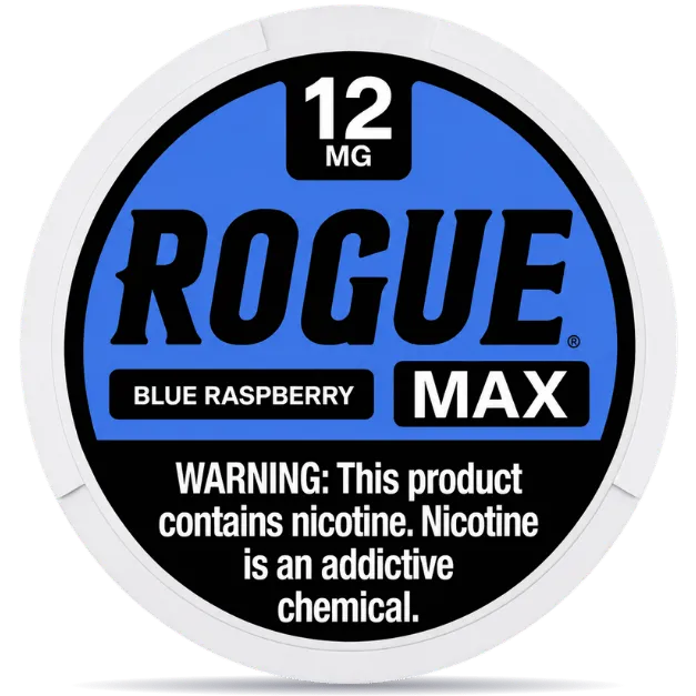Rogue Max Blue Raspberry 12mg Nicotine Pouches Can – Extra Strong Blue Raspberry Flavor