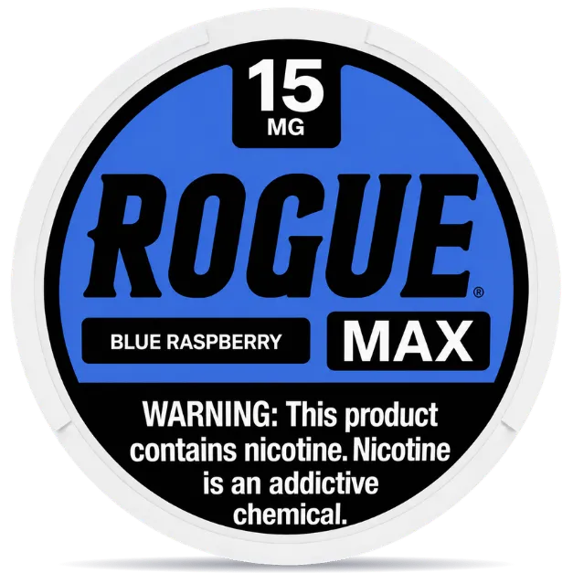 Rogue Max Blue Raspberry 15mg Nicotine Pouches Can – Extra Strong Blue Raspberry Flavor