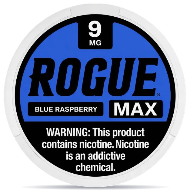 Rogue Max Blue Raspberry 9mg Nicotine Pouches Can – Strong Blue Raspberry Flavor