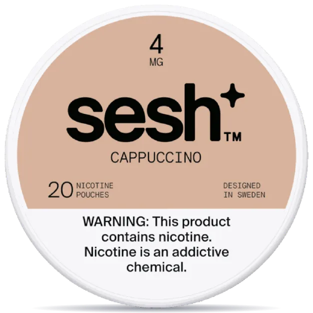 Sesh+ Cappuccino 4mg nicotine pouches can – tobacco-free, 20 pouches, coffee flavor