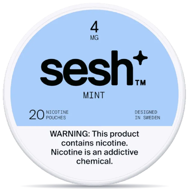 Sesh+ Mint 4mg nicotine pouches can – tobacco-free, 20 pouches, mint flavor