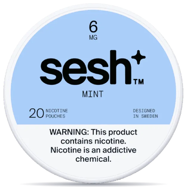 Sesh+ Mint 6mg nicotine pouches can – tobacco-free, 20 pouches, mint flavor