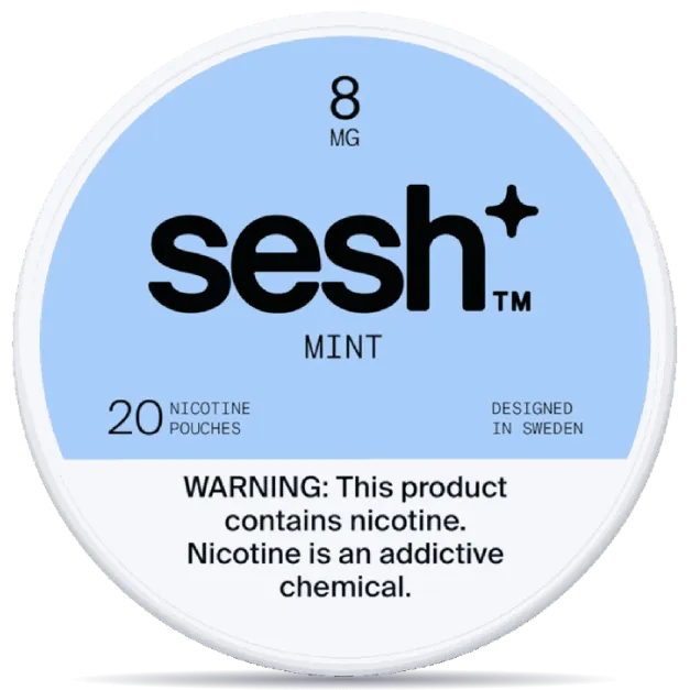 Sesh+ Mint 8mg nicotine pouches can – tobacco-free, 20 pouches, mint flavor