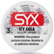 SYX Icy Cola 3mg nicotine pouches can low strength USA product