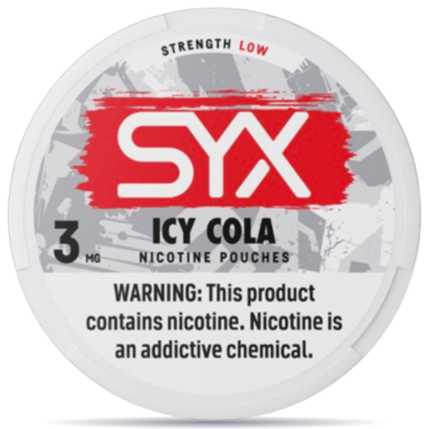 SYX Icy Cola 3mg nicotine pouches can low strength USA product