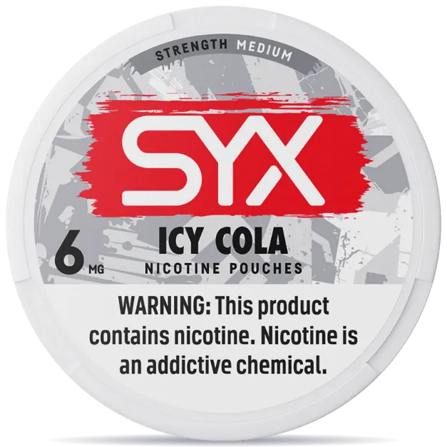 SYX Icy Cola 6mg nicotine pouches can front view