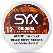 SYX Original nicotine pouches 12mg strong can orange brown design