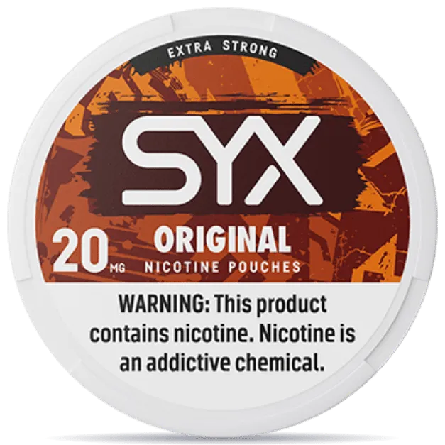 SYX Original nicotine pouches 20mg strong can orange brown design